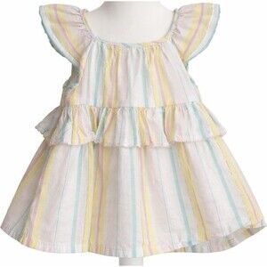 Baby B’gosh Baby Girl Pastel Stripe Ruffle Dress Flutter Sleeves 6M Cotton Lined
